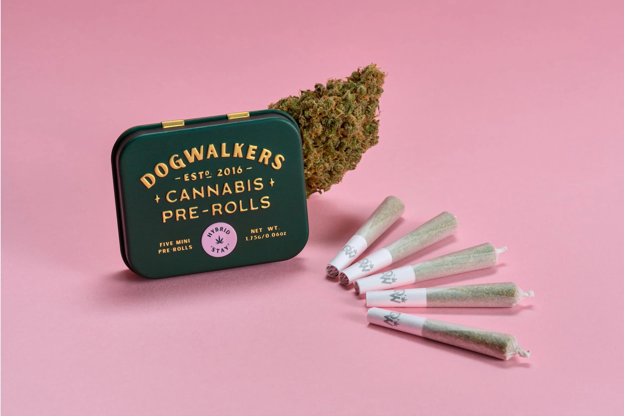 Dogwalkers Stay pre-roll tin in pink