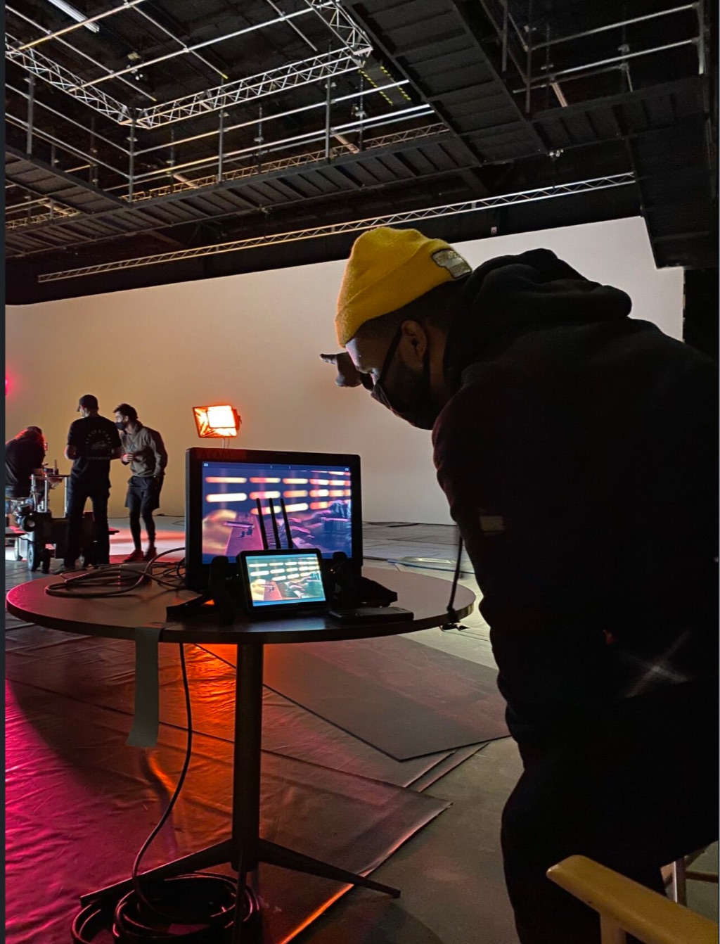 Deme Spidle directing on set